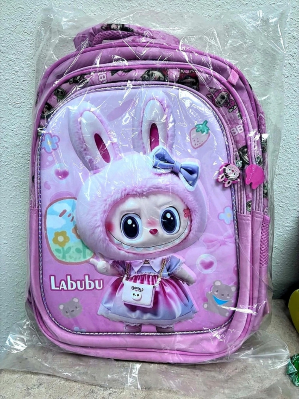 Labubu Character Print Pink School Backpack Kids Pink & Purple NWT